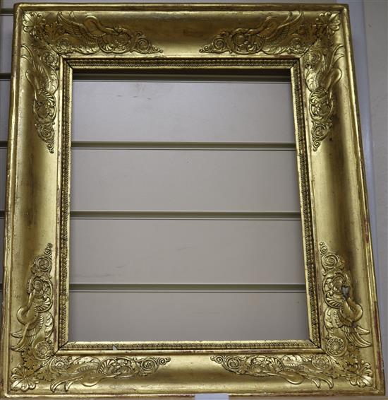A 19th century French giltwood and gesso picture frame, aperture 39 x 31cm